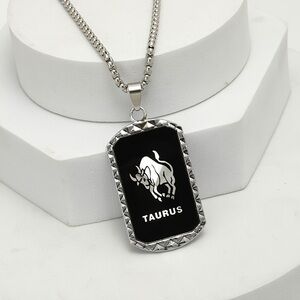 Stainless steel Silver and Black Taurus Pendant Necklace unisex